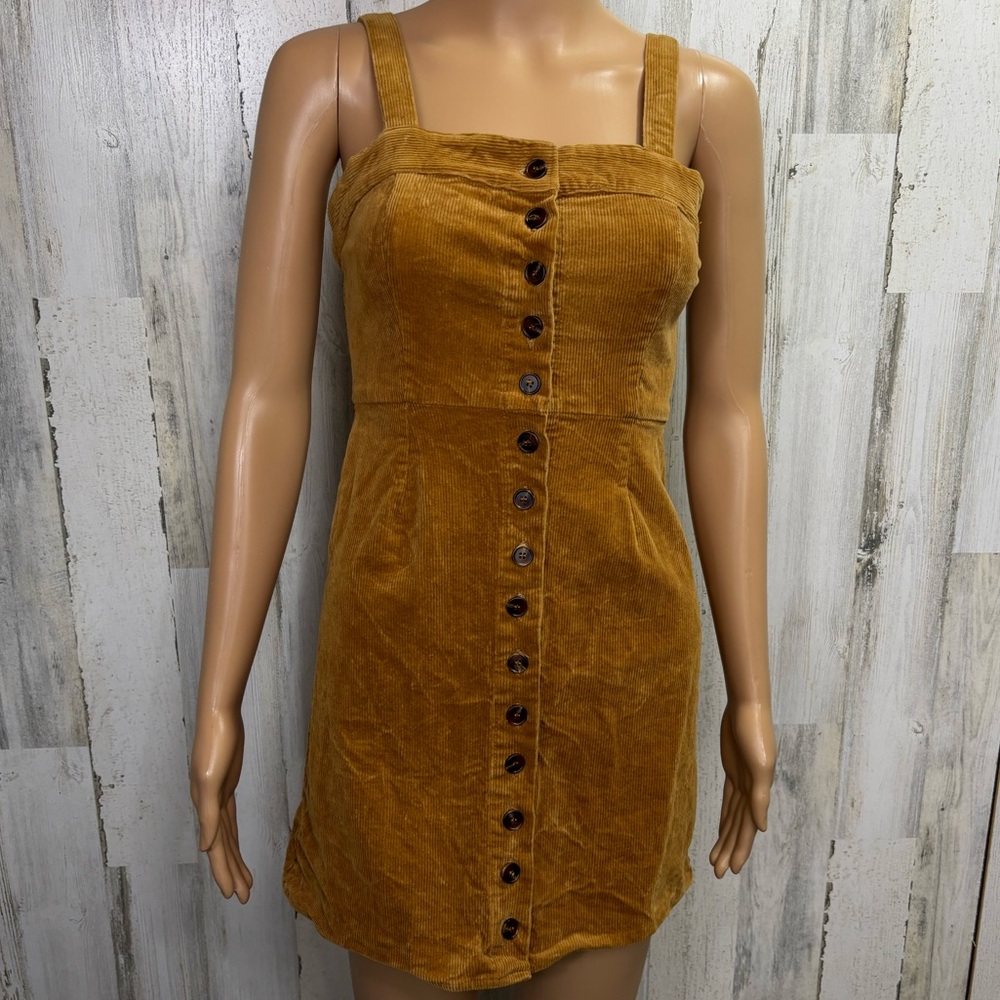 Sky and Sparrow Corduroy‎ Button-Front Mini Dress in Mustard